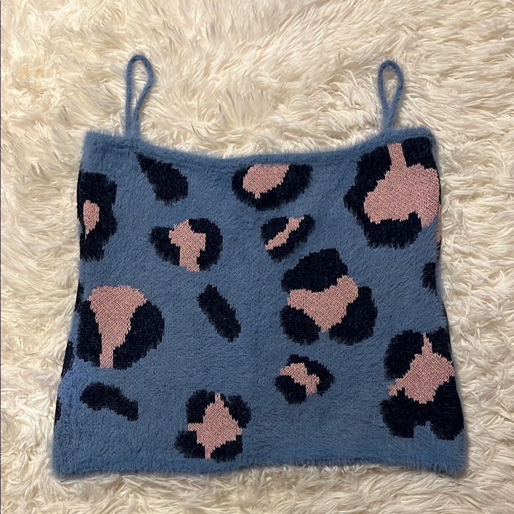 DAVI & DANI Fuzzy Blue and Pink Tank Top